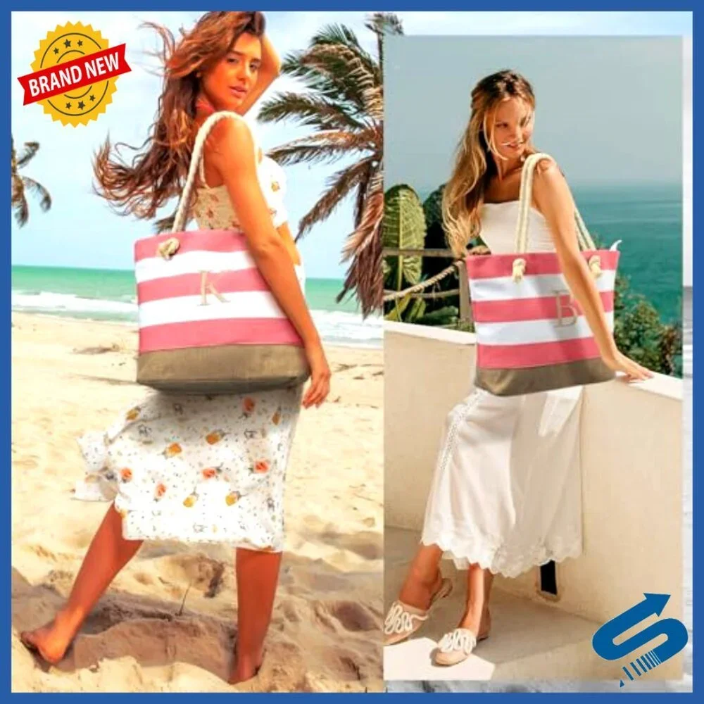 Canvas Travel Tote Waterproof Beach Bag Large Capacity Multi Pockets Chic